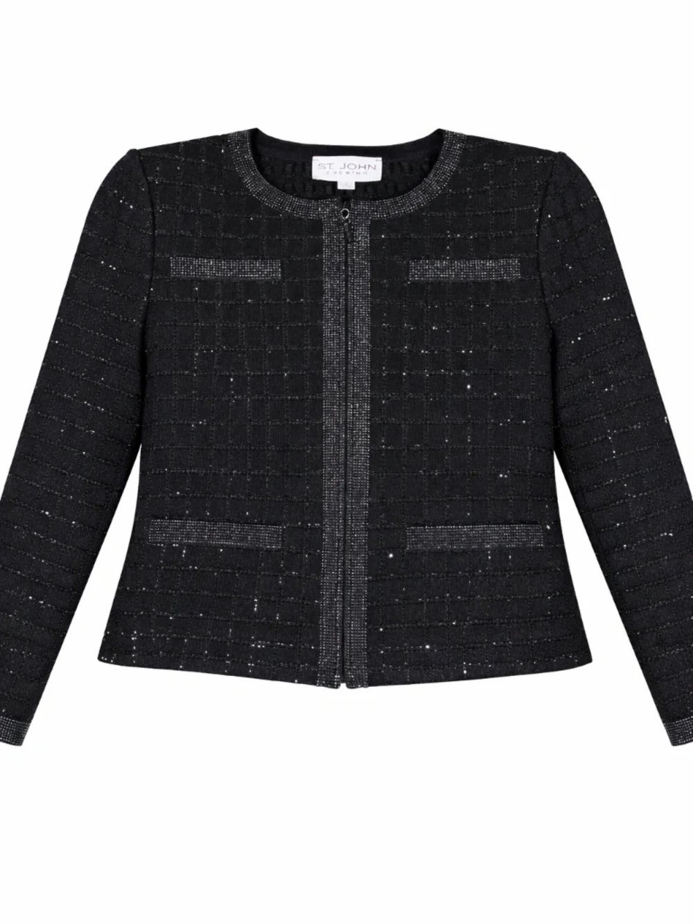 St John Evening Santana Knit Skirt Suit Set Black Metallic Sparkle Size 4 USA - Picture 3 of 14